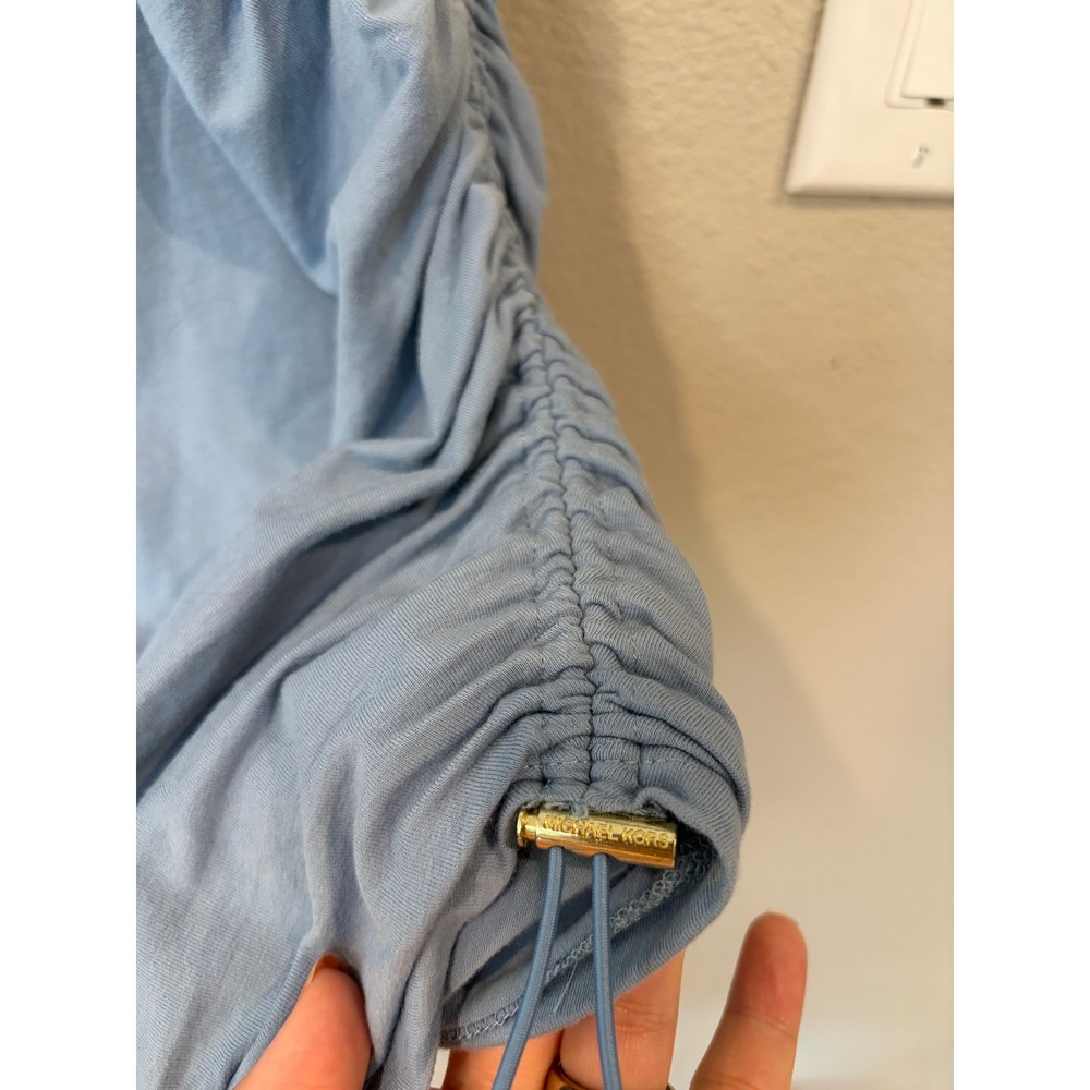 Michael Kors Ruched Side T-Shirt Dress Medium Light Blue Adjustable Drawstring - Picture 4 of 9